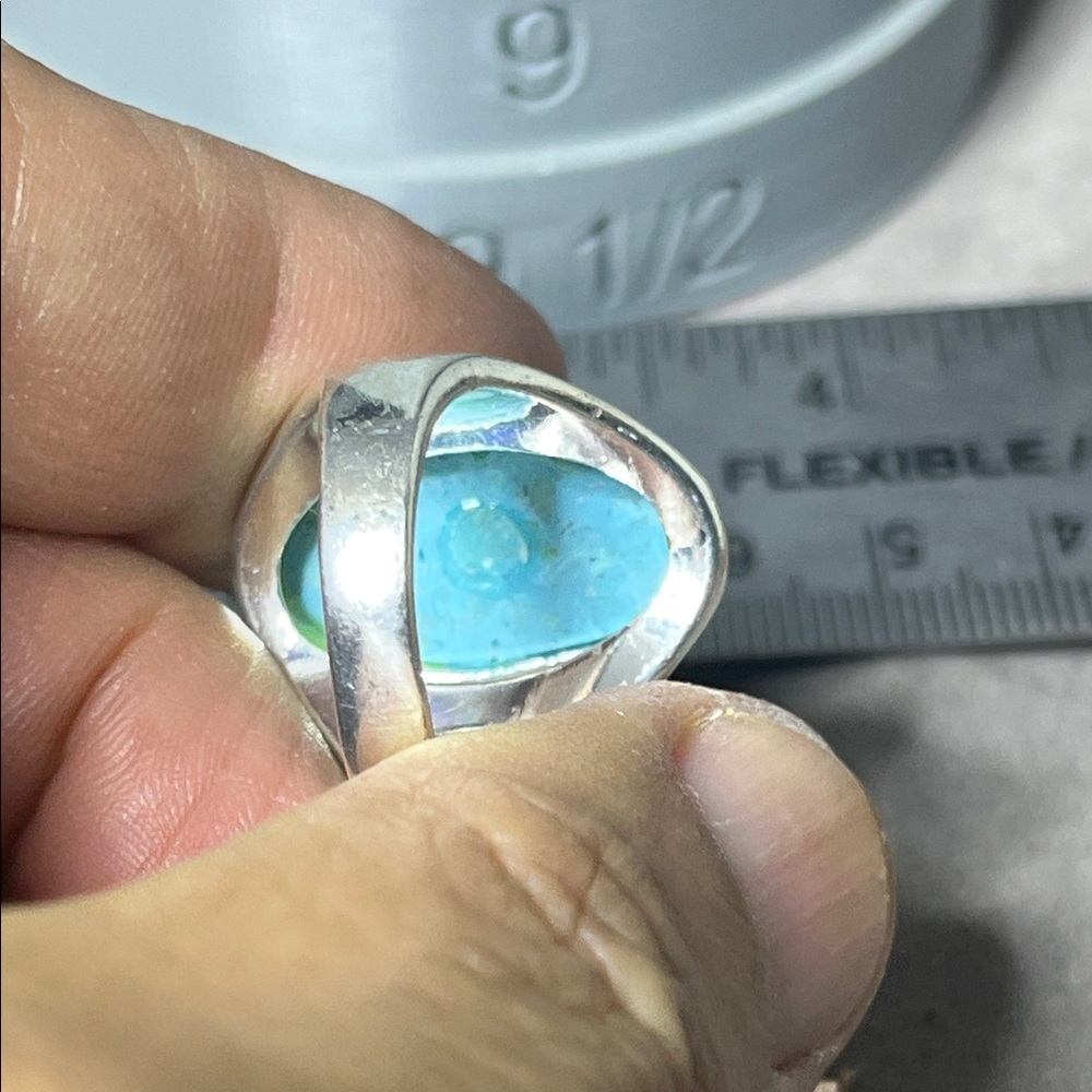 Turquoise Fox Oval Silver Ring 6.5 View 5